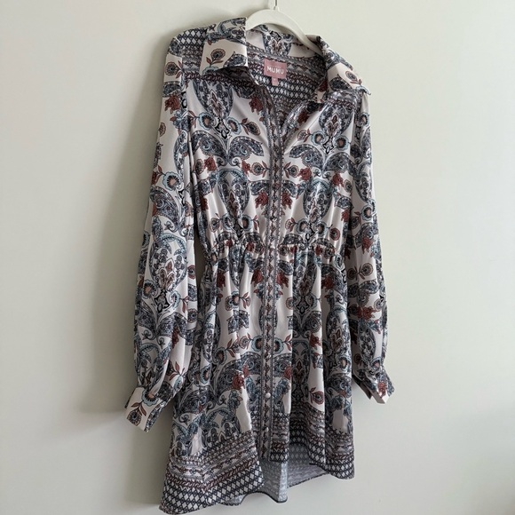 Show Me Your Mumu Dress Carrie Collared Cool Paisley Print Size M - Picture 2 of 16